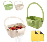 Foldable Hanging Sink Drain Basket, Stretchable Kitchen Colander with Flip Cover, Expandable Foldable Sink Hanging Drain Basket Strainer Colander for Fruits Vegetables (White+Green)