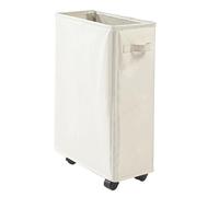 Foldable Laundry Baskets, 42L Slim Folding Hamper Wheels with Handle, 57 * 39 * 19cm/22.44 * 15.35 * 7.48 inches Freestanding Narrow Corner Bin for Clothes, Towels,
