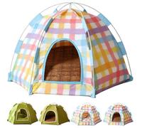 Foldable Mini Cat Tent Indoor, Portable Foldable Pet Tent Bed for Cats and Small Dogs, Lightweight Kitten Nest for Living Room Camping (Colorful Cooling Mat)