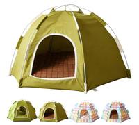 Foldable Mini Cat Tent Indoor, Portable Foldable Pet Tent Bed for Cats and Small Dogs, Lightweight Kitten Nest for Living Room Camping (Green Cooling Mat)