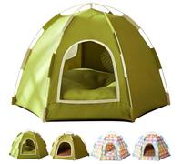 Foldable Mini Cat Tent Indoor, Portable Foldable Pet Tent Bed for Cats and Small Dogs, Lightweight Kitten Nest for Living Room Camping (Green Cotton Mat)