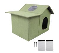 Foldable Outdoor Cat House, Weatherproof Cat Shelter for Feral Cats, Rainproof and Snow Resistant Enclosed Cat Cave with Pointed Roof, Portable Pet House for Backyard or Garden (DE Verde)