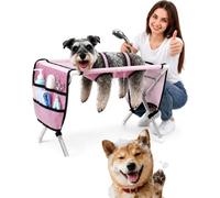 Foldable Pet Bathing Stand, Pet Grooming Bath Stand, Foldable Pet Grooming Hammock with Stand for Small Dogs and Cats, Ground Support Design, Heavy-Duty Aluminum Frame, Breathable Washable Mesh，Pink