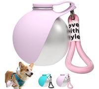 Foldable Pet Water Bottle for Travel, 2 in 1 Portable Dog Water Bottle with Foldable Silicone Bowl, Leak Proof Stainless Steel Pet Water Bottle for Walking Hiking Small Dog (Rosa)