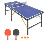Foldable Ping Pong Table with Net & Paddles Set, Outdoor/Indoor Table Tennis Table, Blue Playing Surface, Includes 2 Bats and Balls, Extra Stable 6-Leg Design for Jugend & Adults