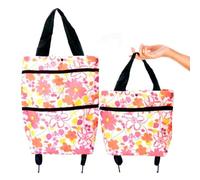 Foldable Shopping Trolley Bag with Wheels, Large Capacity Collapsible Grocery Cart, Heavy Duty Reusable Tote for Travel Supermarket Camping (G)