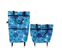 Foldable Shopping Trolley Bag with Wheels, Large Capacity Collapsible Grocery Cart, Heavy Duty Reusable Tote for Travel Supermarket Camping (J)