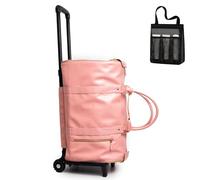 Foldable Travel Bag 2.0, Trendfetchus Foldable Travel Bag with Wheels, Carry On Garment Bags, with Portable Mesh Shower Caddy, Large Weekender Bags for Men Women (Pink 1)