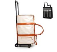 Foldable Travel Bag 2.0, Trendfetchus Foldable Travel Bag with Wheels, Carry On Garment Bags, with Portable Mesh Shower Caddy, Large Weekender Bags for Men Women (White 1)