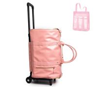 Foldable Travel Bag 2.0, Trendfetchus Foldable Travel Bag with Wheels, Carry On Garment Bags, with Portable Mesh Shower Caddy, Large Weekender Bags for Men Women (Pink 2)