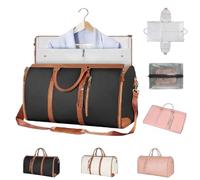 Foldable Travel Bag,Convertible Garment Duffel Bag for Travel,Stylish Carry On Garment,2 in 1 Foldable PU Leather Duffle Bag (Black)