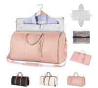 Foldable Travel Bag,Convertible Garment Duffel Bag for Travel,Stylish Carry On Garment,2 in 1 Foldable PU Leather Duffle Bag (Pink)