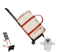 Foldable Travel Bag with Wheels, Foldable Travel Bag 2.0, Large Weekender for Men Women, with Toiletry Pocket and Shoes Compartment & Detachable Shoulder Strap (White,Trolley Type)