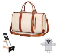 Foldable Travel Bag with Wheels, Foldable Travel Bag 2.0, Large Weekender for Men Women, with Toiletry Pocket and Shoes Compartment & Detachable Shoulder Strap (White,Regular)