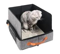 Foldable Travel Cat Litter Box with Lid, Hard Bottom Poop Tray, Outdoor Pet Travel for Indoor Use, Housebreaking, Camping, Airplane Trips, Hotels, 19.69x15.75x5.12 Inches