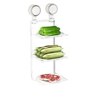 Foldable Wall Shelf - Suction Storage Organizer, Space Saving Design with 3 Tier Structure, Strong Hold System, Wall Mounted Rack, Storage Shelf for Kitchen Dining Room Bathroom Bedroom Laundry Room