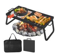 Folding Campfire Grill Grate - 57x28cm Heavy-Duty Steel Mesh, Portable BBQ Grilling Rack with Legs & Carry Bag, 360° Swivel Over Fire Pit, Dual Use Grill & Frying Pan, Folding, Dual Use (Grill +