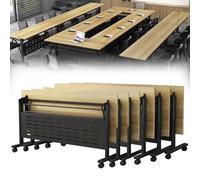 Folding Conference Table, Mobile Training Desk with Silent Wheels Flip Top Rolling Seminar Meeting Desk Business Style Wooden Meeting Table for Office, Conference Rooms, Training Rooms, Classr