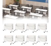 Folding Conference Table, Mobile Training Desk with Silent Wheels Flip Top Rolling Seminar Meeting Desk Business Style Wooden Meeting Table for Office, Conference Rooms, Training Rooms, Classr
