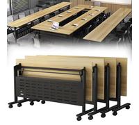 Folding Conference Table, Mobile Training Desk with Silent Wheels Flip Top Rolling Seminar Meeting Desk Business Style Wooden Meeting Table for Office, Conference Rooms, Training Rooms, Classr