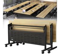 Folding Conference Table, Mobile Training Desk with Silent Wheels Flip Top Rolling Seminar Meeting Desk Business Style Wooden Meeting Table for Office, Conference Rooms, Training Rooms, Classr