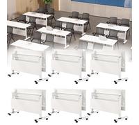 Folding Conference Table, Mobile Training Desk with Silent Wheels Flip Top Rolling Seminar Meeting Desk Business Style Wooden Meeting Table for Office, Conference Rooms, Training Rooms, Classr