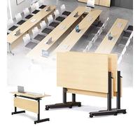 Folding Conference Table, Mobile Training Desk with Silent Wheels Flip Top Rolling Seminar Meeting Desk Business Style Wooden Meeting Table for Office, Conference Rooms, Training Rooms, Classr