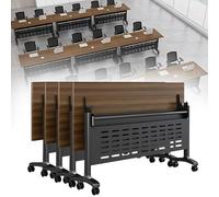 Folding Conference Table, Mobile Training Desk with Silent Wheels Flip Top Rolling Seminar Meeting Desk Business Style Wooden Meeting Table for Office, Conference Rooms, Training Rooms, Classr
