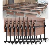 Folding Conference Table, Mobile Training Desk with Silent Wheels Flip Top Rolling Seminar Meeting Desk Business Style Wooden Meeting Table for Office, Conference Rooms, Training Rooms, Classr