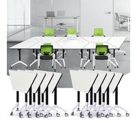 Folding Conference Table, Mobile Training Desk with Silent Wheels Flip Top Rolling Seminar Meeting Desk Business Style Wooden Meeting Table for Office, Conference Rooms, Training Rooms, Classr