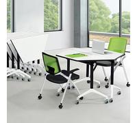 Folding Conference Table, Mobile Training Desk with Silent Wheels Flip Top Rolling Seminar Meeting Desk Business Style Wooden Meeting Table for Office, Conference Rooms, Training Rooms, Classr