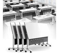 Folding Conference Table, Mobile Training Desk with Silent Wheels Flip Top Rolling Seminar Meeting Desk Business Style Wooden Meeting Table for Office, Conference Rooms, Training Rooms, Classr