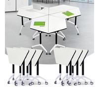 Folding Conference Table, Mobile Training Desk with Silent Wheels Flip Top Rolling Seminar Meeting Desk Business Style Wooden Meeting Table for Office, Conference Rooms, Training Rooms, Classr