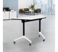 Folding Conference Table, Mobile Training Desk with Silent Wheels Flip Top Rolling Seminar Meeting Desk Business Style Wooden Meeting Table for Office, Conference Rooms, Training Rooms, Classr