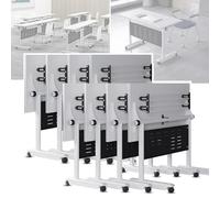 Folding Conference Table, Modern White Training Tables Room Desk, Mobile Flip Top Seminar Desk with Silent Wheels for Conference Room,Classroom. (8, 55.1in)