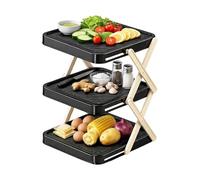 Folding Countertop Storage, Triple Tier Ingredient Tray, 11.02 Inches Handheld Size with Stackable Frame, Heavy Duty Resin Pantry Accessory, Modern Style with Open View, Rack for Kitchen and Dishes