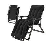 Folding Deck Chair with Cushion Padding, Extra Wide Adjustable Lounge Chair for Outdoor Garden, Beach, Camping, Black