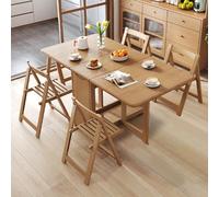 Folding Dining Table Set, Extendable Drop Leaf Solid Wood Table with Foldable Chairs, Drawers & Wheels, Space-Saving Design for Kitchen Dining Living Room Small Spaces(Wood+4 Chairs,170CM/67IN)