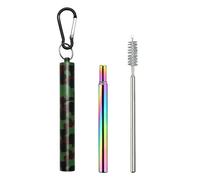 Folding Drinking Straw Set, 304 Stainless Steel Reusable Straws with Case, Cruise Ship Accessories, Cleaning Brush, Carabiner, Vacation, Travel Use