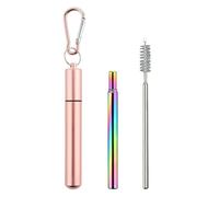 Folding Drinking Straw Set, 304 Stainless Steel Reusable Straws with Case, Cruise Ship Accessories, Cleaning Brush, Carabiner, Vacation, Travel Use
