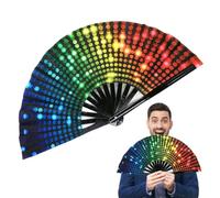 Folding Fan - Rainbow Hand Fan With Bamboo Frame, Large Colorful Chinese Kung Fu Style Folding For Festival Party Procession Dance Performance Costume Cosplay Outdoor Events Use