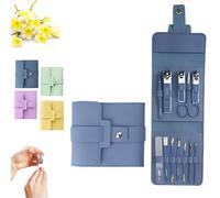 Folding Leather Manicure Kit, Portable Nail Clipper Set, Stainless Steel Nail Clipper Set with Cuticle Trimmer & Pedicure Care Tools (Blue,12Pcs)