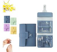 Folding Leather Manicure Kit, Portable Nail Clipper Set, Stainless Steel Nail Clipper Set with Cuticle Trimmer & Pedicure Care Tools (Blue,16Pcs)