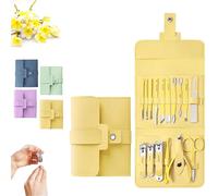 Folding Leather Manicure Kit, Portable Nail Clipper Set, Stainless Steel Nail Clipper Set with Cuticle Trimmer & Pedicure Care Tools (Yellow,16Pcs)