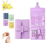 Folding Leather Manicure Kit, Portable Nail Clipper Set, Stainless Steel Nail Clipper Set with Cuticle Trimmer & Pedicure Care Tools (Purple,16Pcs)