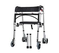 Folding Lightweight Aluminium Walking Frame/Walker with Wheeled Seat - Adjustable Height Compact Elderly Walking Mobility Aid for Handicap, 140-185Cm VBTJWRFE