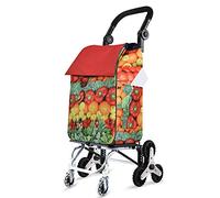 Folding Shopping Cart with Dual Swivel Wheels Foldable Aluminum Alloy Bracket Adjustable Foam Handle Large-Capacity Oxford Cloth Bag Light Weight Trolley(F)