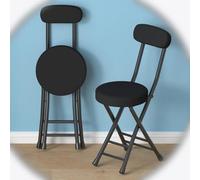 Folding Stool with Backrest, Padded Kitchen Bar Stool, Round plegable Chair with Footrest, Breakfast Chair for Dining Room & Living Room (Color: Negro)