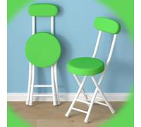 Folding Stool with Backrest, Padded Kitchen Chair, Round Bar Stool with Footrest, Breakfast Chair for Dining Room, Living Room (Green Color) - Portable & Space-Saving Design