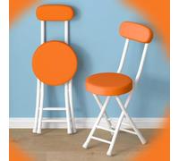 Folding Stool with Backrest, Padded Kitchen Chair, Round Bar Stool with Footrest, Breakfast Dining Seat for Kitchen, Living Room (Orange Color)